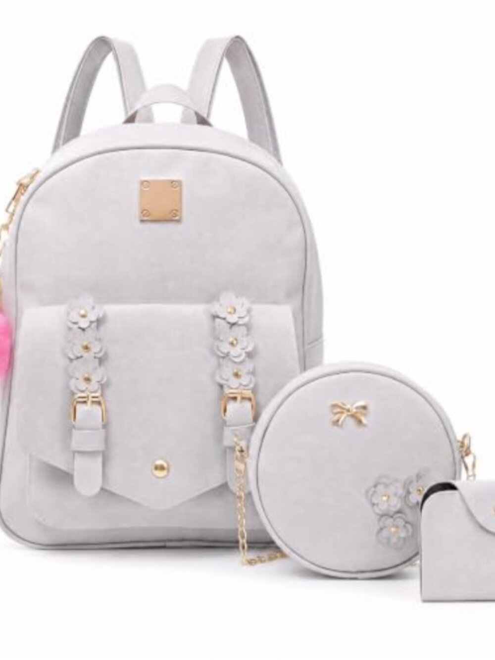 PU Leather Backpack Purse Set Mini Zipper Travel Daypack Crossbody Bag